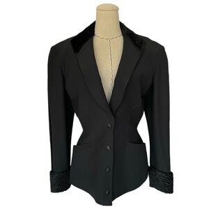 Rare Thierry Mugler Vintage 90s Black Jacket Blazer Faux Fur Trim sz 40